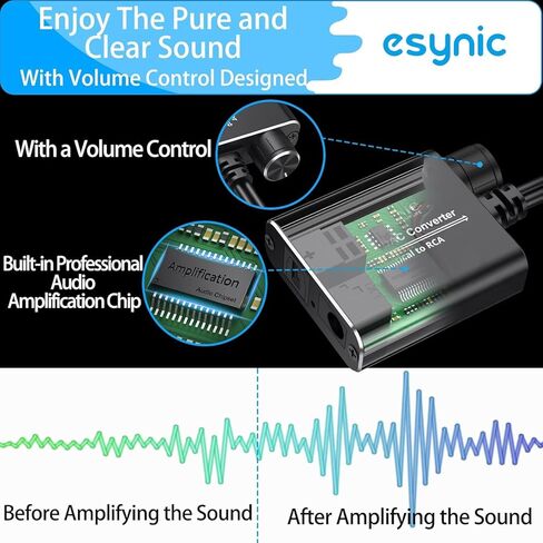 eSynic Professional RCA to Optical Audio Converter Alloy Shell Analog to Digital Audio Converter 2.1M/7ft RCA to Optical Cable PCM Audio RCA in to Optical Out Adapter for CD Player to Soundbar etc in Kuwait