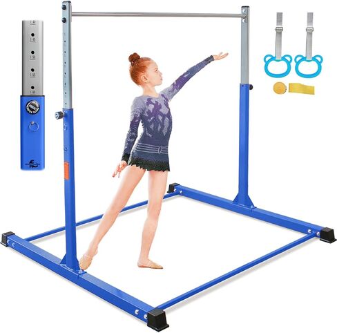 Gymnastics Bar for Kids, 3.5' to 5.3' Height Adjustable, 11 Levels, Home Gym Equipment, Ages 3-16, Horizontal Bar for Home Training, 300 LBS Capacity, Easy to Assemble in Saudi Arabia