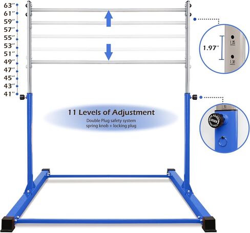Gymnastics Bar for Kids, 3.5' to 5.3' Height Adjustable, 11 Levels, Home Gym Equipment, Ages 3-16, Horizontal Bar for Home Training, 300 LBS Capacity, Easy to Assemble in Saudi Arabia
