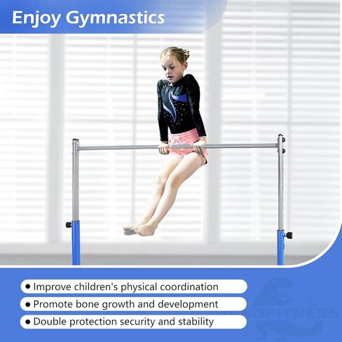 Gymnastics Bar for Kids, 3.5' to 5.3' Height Adjustable, 11 Levels, Home Gym Equipment, Ages 3-16, Horizontal Bar for Home Training, 300 LBS Capacity, Easy to Assemble in Saudi Arabia