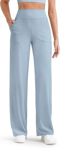 G4Free Women's Ribbed Knit Wide Leg Pants with Pockets Lightweight Stretchy Yoga Pants Casual Lounge in Saudi Arabia