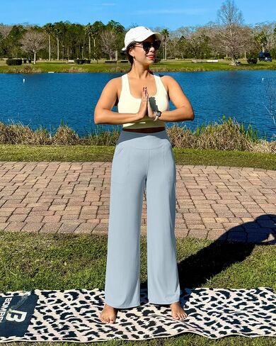 G4Free Women's Ribbed Knit Wide Leg Pants with Pockets Lightweight Stretchy Yoga Pants Casual Lounge in Saudi Arabia