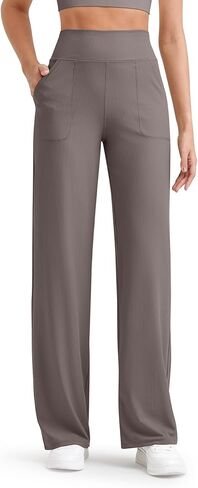 G4Free سروال يوجا نسائي كاجوال مضلع واسع الساق مع جيوب خفيف الوزن عالي الخصر سروال يوجا صغير/عادي/طويل in Kuwait