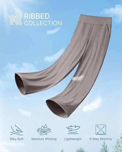 G4Free سروال يوجا نسائي كاجوال مضلع واسع الساق مع جيوب خفيف الوزن عالي الخصر سروال يوجا صغير/عادي/طويل in Kuwait