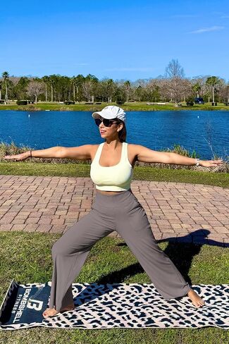 G4Free سروال يوجا نسائي كاجوال مضلع واسع الساق مع جيوب خفيف الوزن عالي الخصر سروال يوجا صغير/عادي/طويل in Kuwait