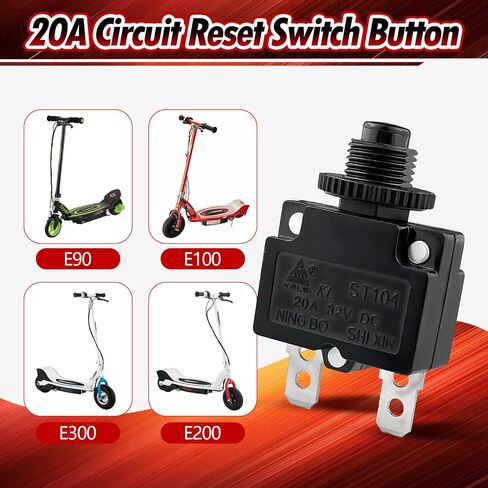 20A مفتاح إعادة تعيين قاطع الدائرة للحلاقة E90 E100 E150 E175 E200 E300 E300 Scooter Espark Razor Rocket Rocket Rocket Rocket Go-Kart Mini Chopper ST104 32V DC Breaker Parts (2 Pack) in Kuwait