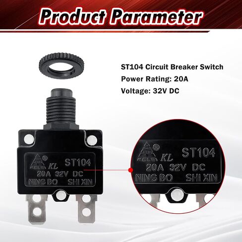 20A مفتاح إعادة تعيين قاطع الدائرة للحلاقة E90 E100 E150 E175 E200 E300 E300 Scooter Espark Razor Rocket Rocket Rocket Rocket Go-Kart Mini Chopper ST104 32V DC Breaker Parts (2 Pack) in Kuwait