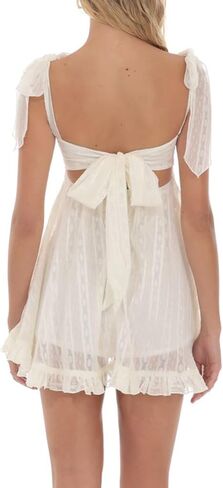 Women's Babydoll Mini Dress Shoulder Tie Strap Backless Short Flowy Dress Summer Casual Beach Vacation Sundress Outfit in Saudi Arabia