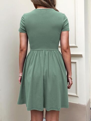 Womens Summer T Shirt Dress Short Sleeve Casual Mini Dresses Drop Waist Swing A Line Dress with Pockets in Kuwait