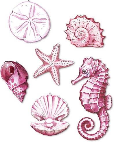 Putuo Decor Set of 6 Coastal Wall Decor with Triangle Hooks, Seahorse Wall Hanging Decor Seashell Ocean Wall Art for Beach Themed Rooms, Ocean Inspired Wall Hanging for Home Patio Office Green in Saudi Arabia