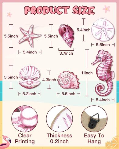 Putuo Decor Set of 6 Coastal Wall Decor with Triangle Hooks, Seahorse Wall Hanging Decor Seashell Ocean Wall Art for Beach Themed Rooms, Ocean Inspired Wall Hanging for Home Patio Office Green in Saudi Arabia