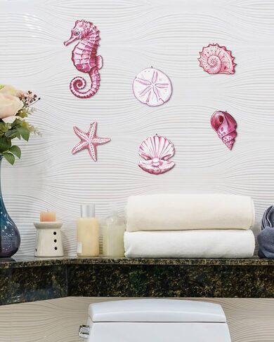 Putuo Decor Set of 6 Coastal Wall Decor with Triangle Hooks, Seahorse Wall Hanging Decor Seashell Ocean Wall Art for Beach Themed Rooms, Ocean Inspired Wall Hanging for Home Patio Office Green in Saudi Arabia
