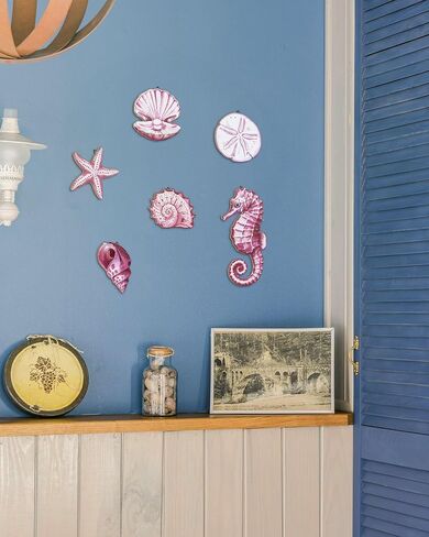 Putuo Decor Set of 6 Coastal Wall Decor with Triangle Hooks, Seahorse Wall Hanging Decor Seashell Ocean Wall Art for Beach Themed Rooms, Ocean Inspired Wall Hanging for Home Patio Office Green in Saudi Arabia