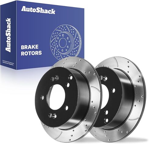 Autoshack Black Hat محفورة ودوارات فرامل متداولة في مجموعة استبدال دوارات الفرامل الخلفية لـ Hyundai Tucson XG350 2001 XG300 2005-2010 Sonata 2005-2010 Kia Sportage 2006-2010 Optima Magentis PR41341LR in Kuwait
