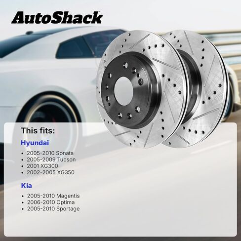 Autoshack Black Hat محفورة ودوارات فرامل متداولة في مجموعة استبدال دوارات الفرامل الخلفية لـ Hyundai Tucson XG350 2001 XG300 2005-2010 Sonata 2005-2010 Kia Sportage 2006-2010 Optima Magentis PR41341LR in Kuwait