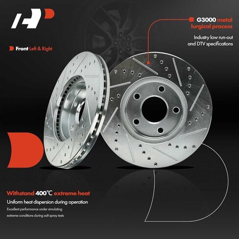 A-Premium 11.02 Inch (280.00mm) دوارات الفرامل المحفورة والمنزعة المغطاة بالقرص المتوافقة مع شيفروليه ، نماذج بونتياك-كوبالت 2007-2010 ، G5 2007-2009 ، مجموعة 2-PC in Kuwait