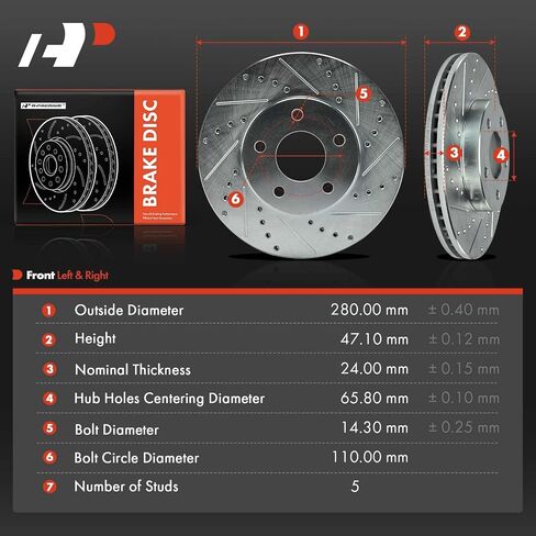 A-Premium 11.02 Inch (280.00mm) دوارات الفرامل المحفورة والمنزعة المغطاة بالقرص المتوافقة مع شيفروليه ، نماذج بونتياك-كوبالت 2007-2010 ، G5 2007-2009 ، مجموعة 2-PC in Kuwait