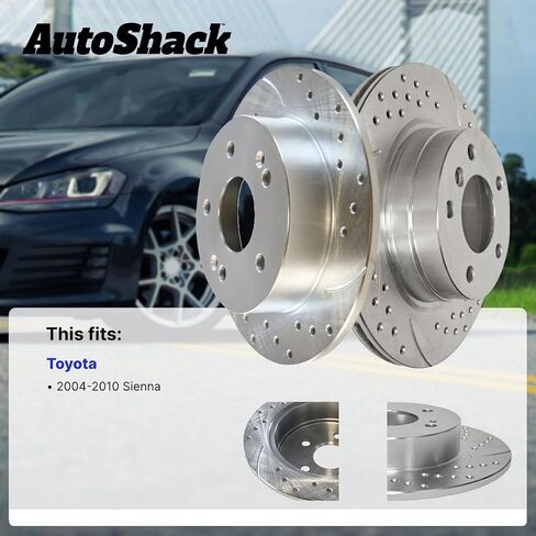 AutoShack Set of 4 Front and Rear Drilled and Slotted Brake Rotors Silver Replacement for 2004 2005 2006 2007 2008 2009 2010 Toyota Sienna 3.3L 3.5L V6 AWD FWD BRKPKG40004 in Saudi Arabia