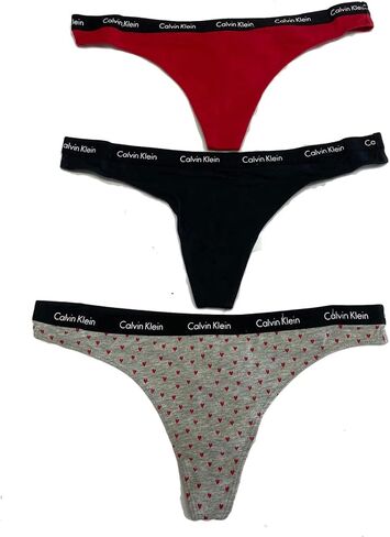 Calvin Klein Women's Carousel Logo Cotton Thong Panty 3 Pack, Red Hearts, Small in Saudi Arabia