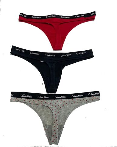 Calvin Klein Women's Carousel Logo Cotton Thong Panty 3 Pack, Red Hearts, Small in Saudi Arabia