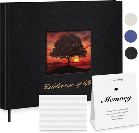 SUNEE Funeral Guest Book for Memorial & Funeral Services – in Loving Memory Funeral Book, Celebration of Life Guest Book with 100 Lined Pages, Table Sign, Ribbon Bookmark and Linen Hardcover, Black in Kuwait