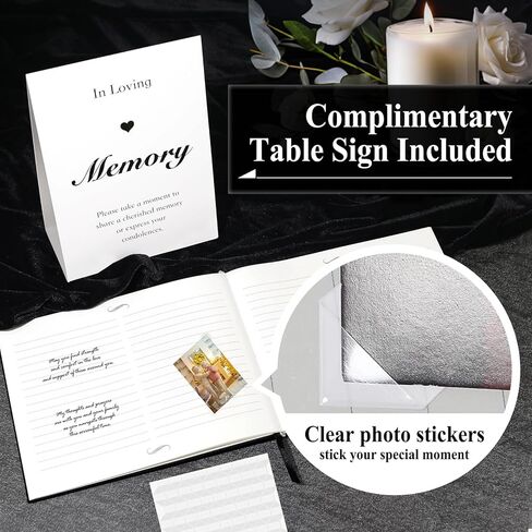 SUNEE Funeral Guest Book for Memorial & Funeral Services – in Loving Memory Funeral Book, Celebration of Life Guest Book with 100 Lined Pages, Table Sign, Ribbon Bookmark and Linen Hardcover, Black in Kuwait