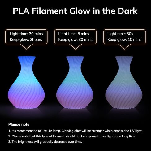 خيوط طابعة ثلاثية الأبعاد AMOLEN تتوهج في الظلام متعددة الألوان سريعة التغيير 1.75 مم، حزمة 5 أمتار باللون الأخضر والأزرق والأزرق الأرجواني، خيوط PLA 1.75 مم، خيوط طباعة لامعة ثلاثية الأبعاد 200 جرام × 4 عبوات in Kuwait