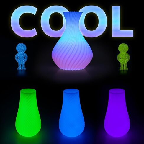 خيوط طابعة ثلاثية الأبعاد AMOLEN تتوهج في الظلام متعددة الألوان سريعة التغيير 1.75 مم، حزمة 5 أمتار باللون الأخضر والأزرق والأزرق الأرجواني، خيوط PLA 1.75 مم، خيوط طباعة لامعة ثلاثية الأبعاد 200 جرام × 4 عبوات in Kuwait