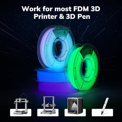 خيوط طابعة ثلاثية الأبعاد AMOLEN تتوهج في الظلام متعددة الألوان سريعة التغيير 1.75 مم، حزمة 5 أمتار باللون الأخضر والأزرق والأزرق الأرجواني، خيوط PLA 1.75 مم، خيوط طباعة لامعة ثلاثية الأبعاد 200 جرام × 4 عبوات in Kuwait