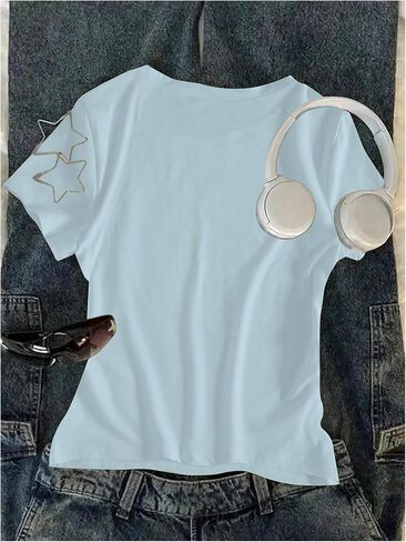 قمم محصول الرسوم البيانية للأزهار الرجعية للفتيات القصيرة الأكمام اللطيفة الصيفية T Shirt Y2K TOPS TENDY TRANDY in Saudi Arabia