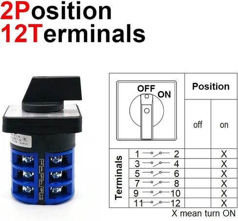LW28-32 Electric 2/3/4 Position 12 Terminals Rotary Cam Changeover Switch 500V 32A Knob(English) in Saudi Arabia