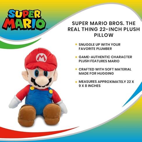 Super Mario Bros. Thing Thing Real 22 بوصة Plush Pillow ، Mario Plushie Toy | الوسائد الزخرفية للسرير ، أساسيات غرفة الأطفال ، إكسسوارات ديكور المنزل | هدايا ألعاب الفيديو والمقتنيات in Saudi Arabia