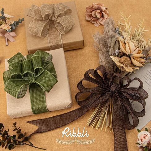 Ribbli Fall Burlap Ribbon,Natural/Yellow/Orange/Sage/Brown/Burgundy Burlap Wired Ribbon,2.5 Inch x 6 Colors Total 30 Yard, Fall Wired Ribbon for Big Bow,Wreath,Outdoor Decoration in Saudi Arabia