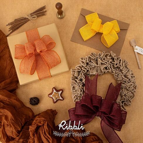 Ribbli Fall Burlap Ribbon,Natural/Yellow/Orange/Sage/Brown/Burgundy Burlap Wired Ribbon,2.5 Inch x 6 Colors Total 30 Yard, Fall Wired Ribbon for Big Bow,Wreath,Outdoor Decoration in Saudi Arabia