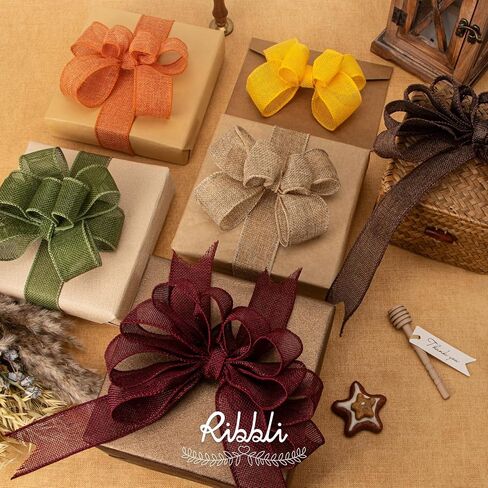 Ribbli Fall Burlap Ribbon,Natural/Yellow/Orange/Sage/Brown/Burgundy Burlap Wired Ribbon,2.5 Inch x 6 Colors Total 30 Yard, Fall Wired Ribbon for Big Bow,Wreath,Outdoor Decoration in Saudi Arabia