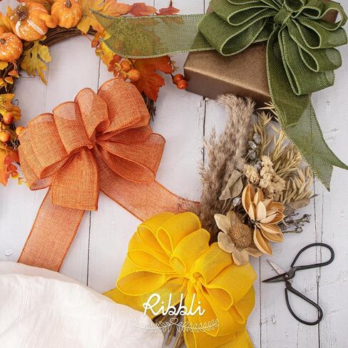 Ribbli Fall Burlap Ribbon,Natural/Yellow/Orange/Sage/Brown/Burgundy Burlap Wired Ribbon,2.5 Inch x 6 Colors Total 30 Yard, Fall Wired Ribbon for Big Bow,Wreath,Outdoor Decoration in Saudi Arabia