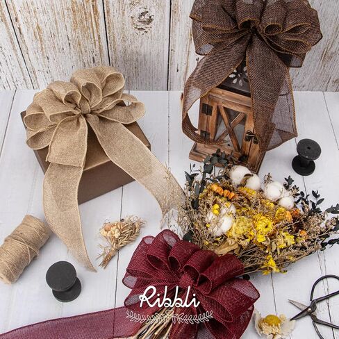 Ribbli Fall Burlap Ribbon,Natural/Yellow/Orange/Sage/Brown/Burgundy Burlap Wired Ribbon,1.5 Inch x 6 Colors Total 30 Yard, Fall Wired Ribbon for Big Bow,Wreath,Outdoor Decoration in Saudi Arabia