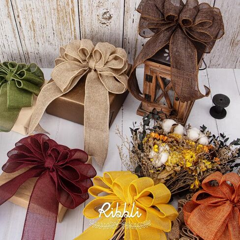 Ribbli Fall Burlap Ribbon,Natural/Yellow/Orange/Sage/Brown/Burgundy Burlap Wired Ribbon,1.5 Inch x 6 Colors Total 30 Yard, Fall Wired Ribbon for Big Bow,Wreath,Outdoor Decoration in Saudi Arabia