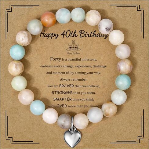 40th 50th 60th 70th Natural Stone Bracelet w/Inspirational Card - Happy Birthday Higds for Women - Commun in Kuwait