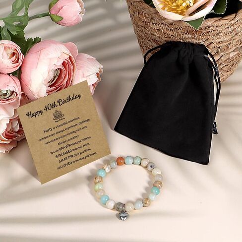 40th 50th 60th 70th Natural Stone Bracelet w/Inspirational Card - Happy Birthday Higds for Women - Commun in Kuwait