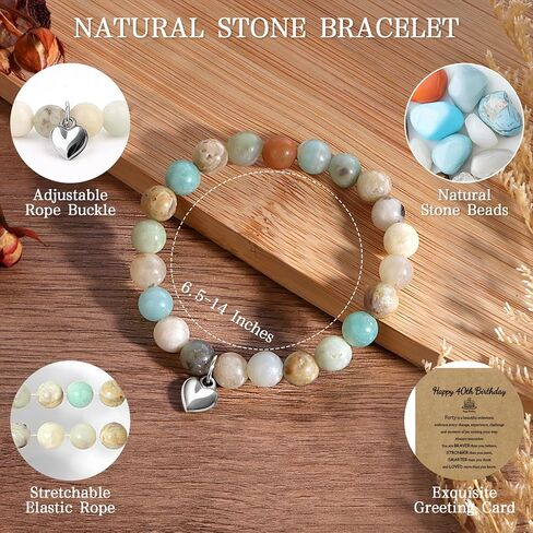 40th 50th 60th 70th Natural Stone Bracelet w/Inspirational Card - Happy Birthday Higds for Women - Commun in Kuwait