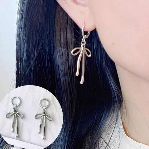 Gold Bow Earrings for Women Gold Bow Ribbon Hoop Earrings Drop Dangle Bow Tie Huggie Earrings Long Bow Ribbon Tassel Earrings Trendy Earrings for Women 2024 in Saudi Arabia