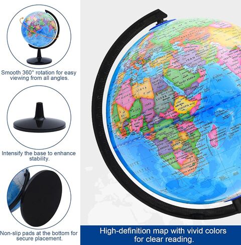 VAP World Globe لتعلم الأطفال، كرة أرضية تفاعلية مقاس 12 بوصة للأطفال مع حامل، كرات عالمية دوارة ذاتية التجميع للبالغين، غرفة الأطفال المزخرفة، مكتب الطلاب، الفصل الدراسي، مكتب البالغين in Saudi Arabia