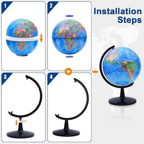 VAP World Globe لتعلم الأطفال، كرة أرضية تفاعلية مقاس 12 بوصة للأطفال مع حامل، كرات عالمية دوارة ذاتية التجميع للبالغين، غرفة الأطفال المزخرفة، مكتب الطلاب، الفصل الدراسي، مكتب البالغين in Saudi Arabia