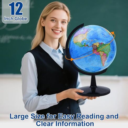 VAP World Globe لتعلم الأطفال، كرة أرضية تفاعلية مقاس 12 بوصة للأطفال مع حامل، كرات عالمية دوارة ذاتية التجميع للبالغين، غرفة الأطفال المزخرفة، مكتب الطلاب، الفصل الدراسي، مكتب البالغين in Saudi Arabia
