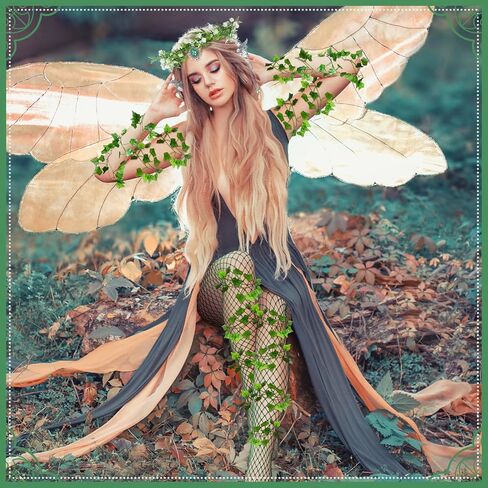 Tondiamo 6 Pcs Halloween Elf Cosplay Set Fairy Flower Crown Headpiece Elf Ears Crystal Earrings Cuffs Green Mesh Socks 2 Leaves Vines Medieval Renaissance Fairy Accessories for Woman in Saudi Arabia