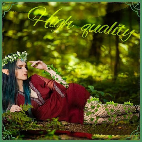Tondiamo 6 Pcs Halloween Elf Cosplay Set Fairy Flower Crown Headpiece Elf Ears Crystal Earrings Cuffs Green Mesh Socks 2 Leaves Vines Medieval Renaissance Fairy Accessories for Woman in Saudi Arabia