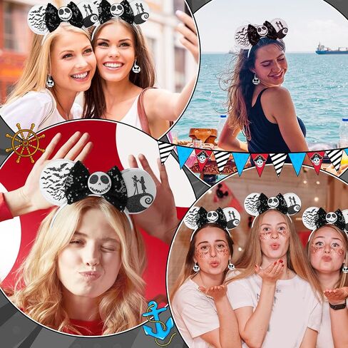 Vermeyen Mouse Ears عصابة رأس وأقراط محددة للنساء - إكسسوارات أزياء القراصنة البالغة حفلة عيد الهالوين in Kuwait