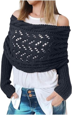 Scarf With Sleeves For Women Double Sleeve Scarf Knitted Cable Crochet Multifunctional Shawl Sweaters With Sleeves in Kuwait