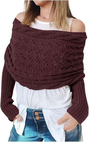 Scarf With Sleeves For Women Double Sleeve Scarf Knitted Cable Crochet Multifunctional Shawl Sweaters With Sleeves in Kuwait